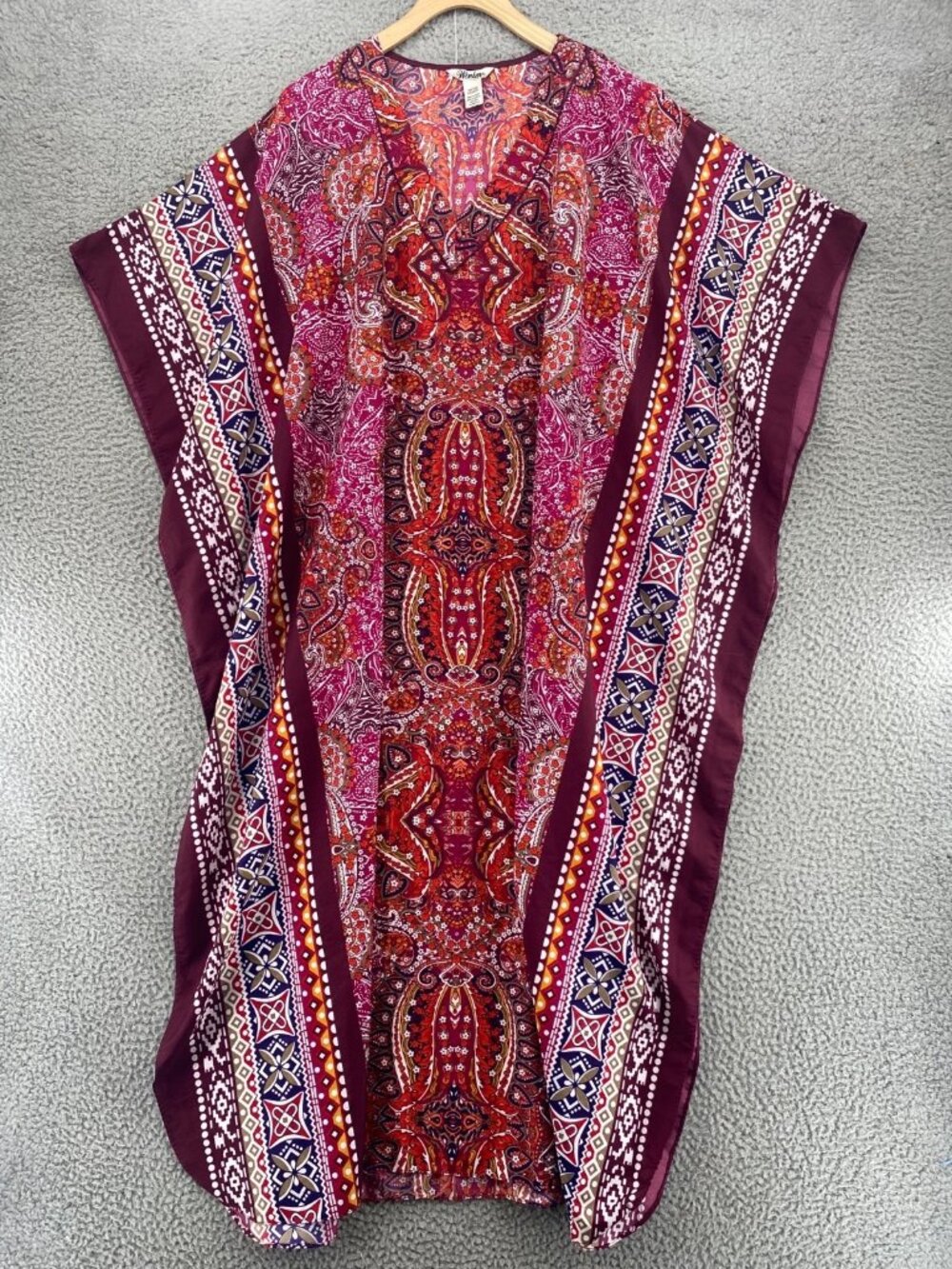 Winlar Dress Women One Size Red Multi Floral Batik Kaftan Muumuu Patio Midi Boho